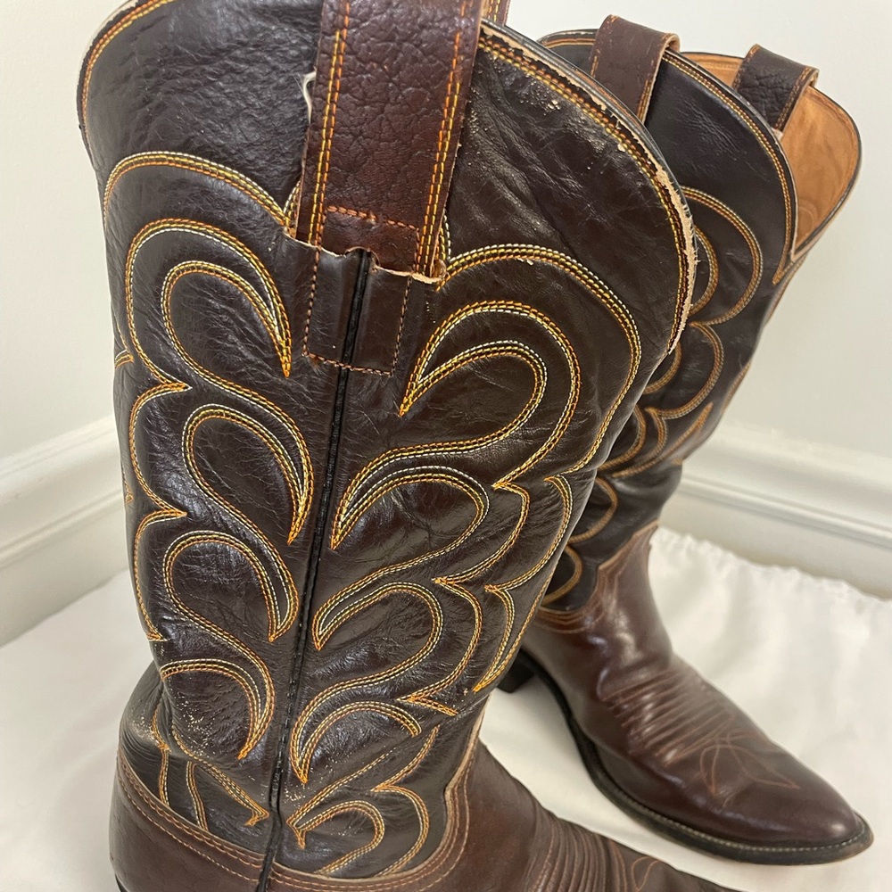 Hyer Vintage Leather Western Cowboy Boots Mens Brown Sz 9.5 D Point Toe USA Made